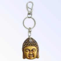 Chaveiro Buda rosto dourado 12 cm resina e metal