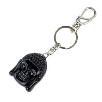 Chaveiro Buda Rosto Preto 12 cm Resina e Metal