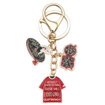 Chaveiro, camiseta de hip hop e disco de vinil, liga de zinco