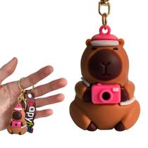 Chaveiro capivara 3D fofo em silicone com alça capybara, acessório divertido e gancho dourado lindo