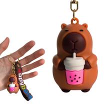 Chaveiro capivara 3D fofo em silicone com alça capybara, acessório divertido e gancho dourado lindo