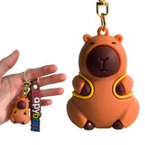 Chaveiro capivara 3D fofo em silicone com alça capybara, acessório divertido e gancho dourado lindo