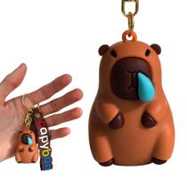 Chaveiro capivara 3D fofo em silicone com alça capybara, acessório divertido e gancho dourado lindo
