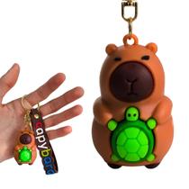 Chaveiro capivara 3D fofo em silicone com alça capybara, acessório divertido e gancho dourado lindo