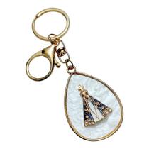 CHAVEIRO catolico MOSQUETÃO DOURADO PEROLADO APARECIDA SANTA