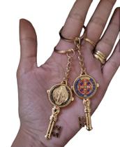 Chaveiro Chave Medalha São Bento 5 Cm Dourado Chaveiro Chave Medalha São Bento 5 Cm Dourado