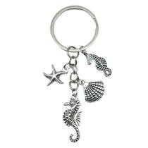 Chaveiro: chaveiro antigo de prata Ocean Life Seahorse Shell Chaveiro: chaveiro antigo de prata Ocean Life Seahorse Shell