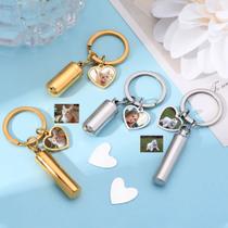 Chaveiro com Urna Cinzas Foto formato Coração Aço Inoxidável Gato Cachorro Pet Crematório Lembrança