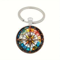 Chaveiro Compass Nautical Style Chaveiro prateado colorido
