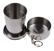 Chaveiro Copo Retrátil Dobrável De Aço Inox Viagem Camping