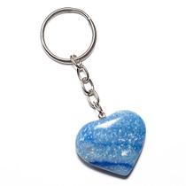 Chaveiro Coração Quartzo Azul Natural Cura Emocional Prateado