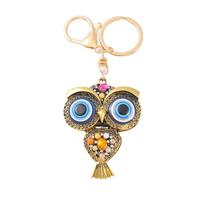 Chaveiro Coruja de bronze retrô com olhos de strass