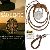 Chaveiro Country Capiau + Penduricalho Laço Couro Marrom Medalhão São Bento Chaveiro Country Capiau + Penduricalho Laço Couro Marrom Medalhão São Bento