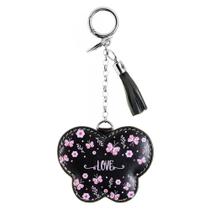 Chaveiro couro borboletas love preto
