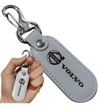 Chaveiro Couro Branco Volvo Mosquetão Argola Chave Carro