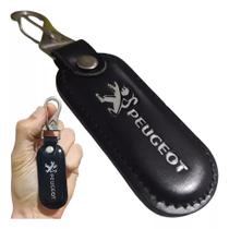 Chaveiro Couro Preto Peugeot Chave Carro Moto Mosquetão Luxo