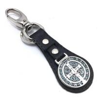 Chaveiro Couro São Bento Preto Mosquetão Prateado