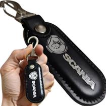 Chaveiro Couro Scania Preto Mosquetão Chave Carro Argola Metal Chaveiro Couro Scania Preto Mosquetão Chave Carro Argola Metal