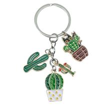 Chaveiro Creative Cactus com design de vaso de gato em liga de zinco