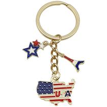 Chaveiro Creative USA Flag, mapa dos EUA com estrelas e Torre Eiffel