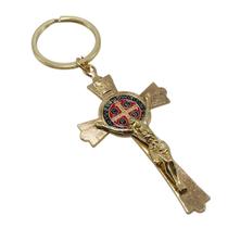 Chaveiro Crucifixo Medalha de São Bento Dourado 10 cm