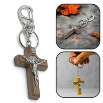 Chaveiro Crucifixo Medalha De São Bento Prata Velha