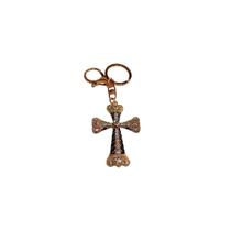 Chaveiro Crucifixo Metal Folheado com Strass