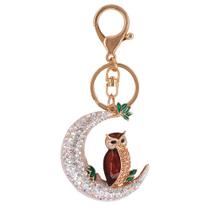Chaveiro Crystal Moon Owl Rhinestone Alloy 5,5x6cm 50g