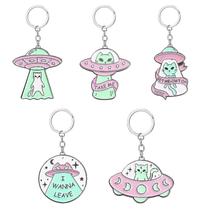 Chaveiro Cute UFO Alien Cat Alloy Cartoon