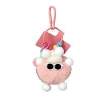Chaveiro de boneca de pelúcia fofo rosa fofo com pompom