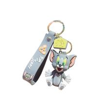Chaveiro de borracha de PVC de desenho animado de gato e rato Tom e Jerry