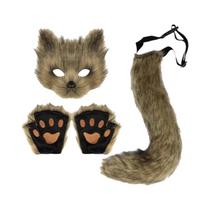 Chaveiro de Cauda de Raposa, Luvas de Patas de Gato e Máscara de Lobo Therian - Kit Criativo