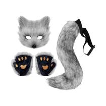 Chaveiro de Cauda de Raposa, Luvas de Patas de Gato e Máscara de Lobo Therian - Kit Criativo Chaveiro de Cauda de Raposa, Luvas de Patas de Gato e Máscara de Lobo Therian - Kit Criativo