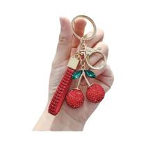 Chaveiro De Cereja Com Diamantes Vermelhos, Pingente De Fruta Simulada Da Moda Para Bolsas