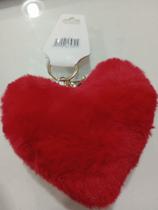 Chaveiro de coração pelúcia pompom /cor vermelha