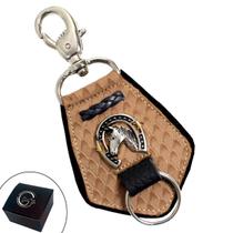 Chaveiro de Couro Bege Ferradura Cavalo com Fecho Premium