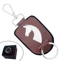 Chaveiro de Couro Cavalo Country Paládio Prata com Fecho Premium - Cores Marrom ou Preto - AM