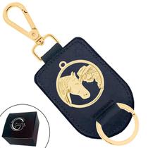 Chaveiro de Couro Cowgirl Cavalo Banhado a Ouro e Fecho Premium - Opções Couro Preto ou Marrom