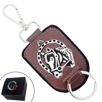 Chaveiro de Couro Ferradura Cavalo Prata com Fecho Premium - Cores Preto ou Marrom Chaveiro de Couro Ferradura Cavalo Prata com Fecho Premium - Cores Preto ou Marrom