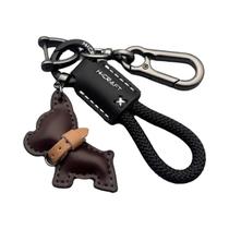 Chaveiro De Couro Genuíno Artesanal Para Bulldog Francês Com Alça Anti-Perda Para Mulheres, Homens E