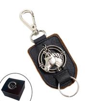 Chaveiro de Couro Gourmet Country Mosquetão Cabeça de Cavalo Preto