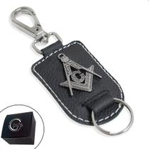 Chaveiro de Couro Maçonaria Fecho Mosquetão Liberdade Fraternidade Igualdade