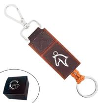 Chaveiro de Couro Marrom Slim Cavalo Peão Prata com Fecho Premium