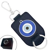 Chaveiro de Couro Preto Olho Grego com Costura Acabamento e Fecho Premium Chaveiro de Couro Preto Olho Grego com Costura Acabamento e Fecho Premium