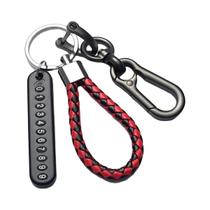 Chaveiro De Couro Trançado DIY Estilo Punk Masculino Com Placa De Número De Telefone Anti-perda