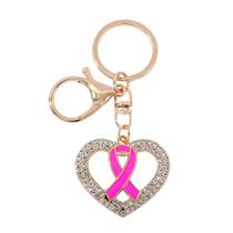 Chaveiro de cristal de liga de zinco com fita rosa em forma de coração