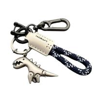 Chaveiro De Dinossauro Verde Pequeno Em Liga De Zinco Com Corda De Couro Trançada, Pingente Para