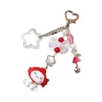 Chaveiro De Gato Da Sorte Vermelho Em Estilo Cartoon, Pingente Kawaii Para Celular E Mochila,