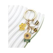 Chaveiro De Liga Esmaltado Com Design De Abelha E Flor De Girassol Para Chaves De Carro, Mochilas E