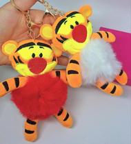Chaveiro de Metal Anel Pelucia com Pingente Desenho Animado Disney Tigre Tigrão Amuleto Pompom Lembrancinha Presente